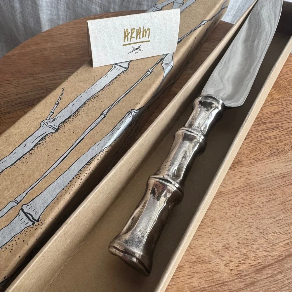 Michael Aram Tropicana Cake Knife Bamboo Handle Silver Plated With Box Bronze